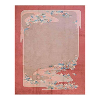 1920s Taupe Background Iconic Floral Design Antique Chinese Art Deco Wool Rug For Sale