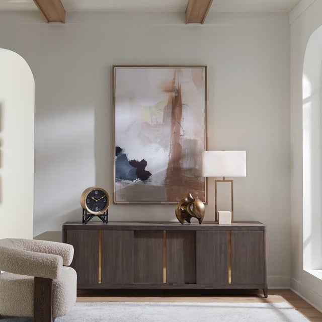 Bluster Is A Captivating Abstract Piece That Creates Cohesion Between Warm Tones And Striking Pops Of Plum, Blue, Pale...
