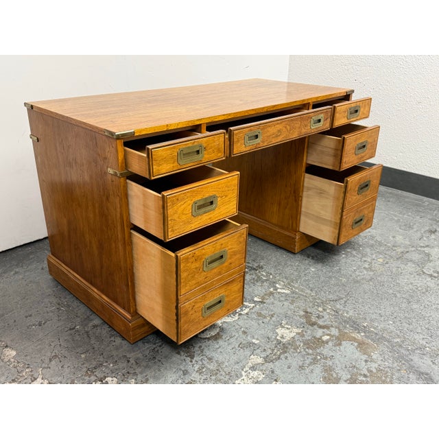 National Mt. Airy Campaign Oak Desk, Vintage For Sale - Image 4 of 12