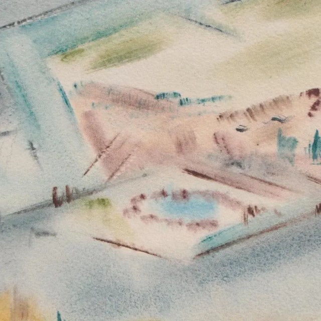 1950s Original Vintage Signed Yngve H. Olsen Modernist Southwest Landscape Watercolor Painting For Sale - Image 5 of 9