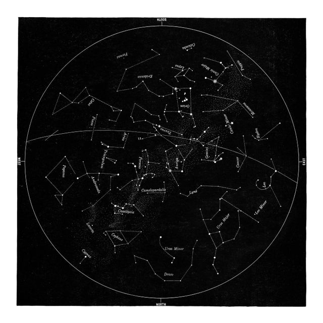 Square Vintage Minimal Star Map With Constellations - Black For Sale