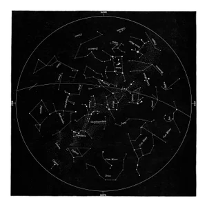Square Vintage Minimal Star Map With Constellations - Black