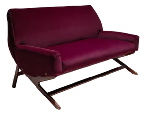 Mid-Century Burgundy Velvet Sofa