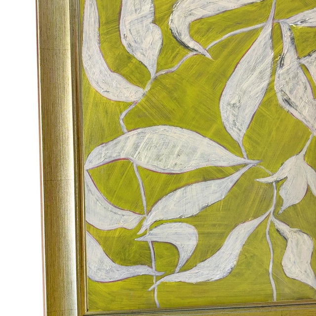 Contemporary Original Contemporary Botanical Oil Painting in Lime Green & White, Framed by Tatiana Duperault For Sale - Image 3 of 4