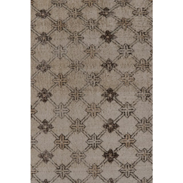 Vintage Distressed Runner Rug, Beige-Brown Geometric Pattern - Rug & Kilim For Sale In New York - Image 6 of 8