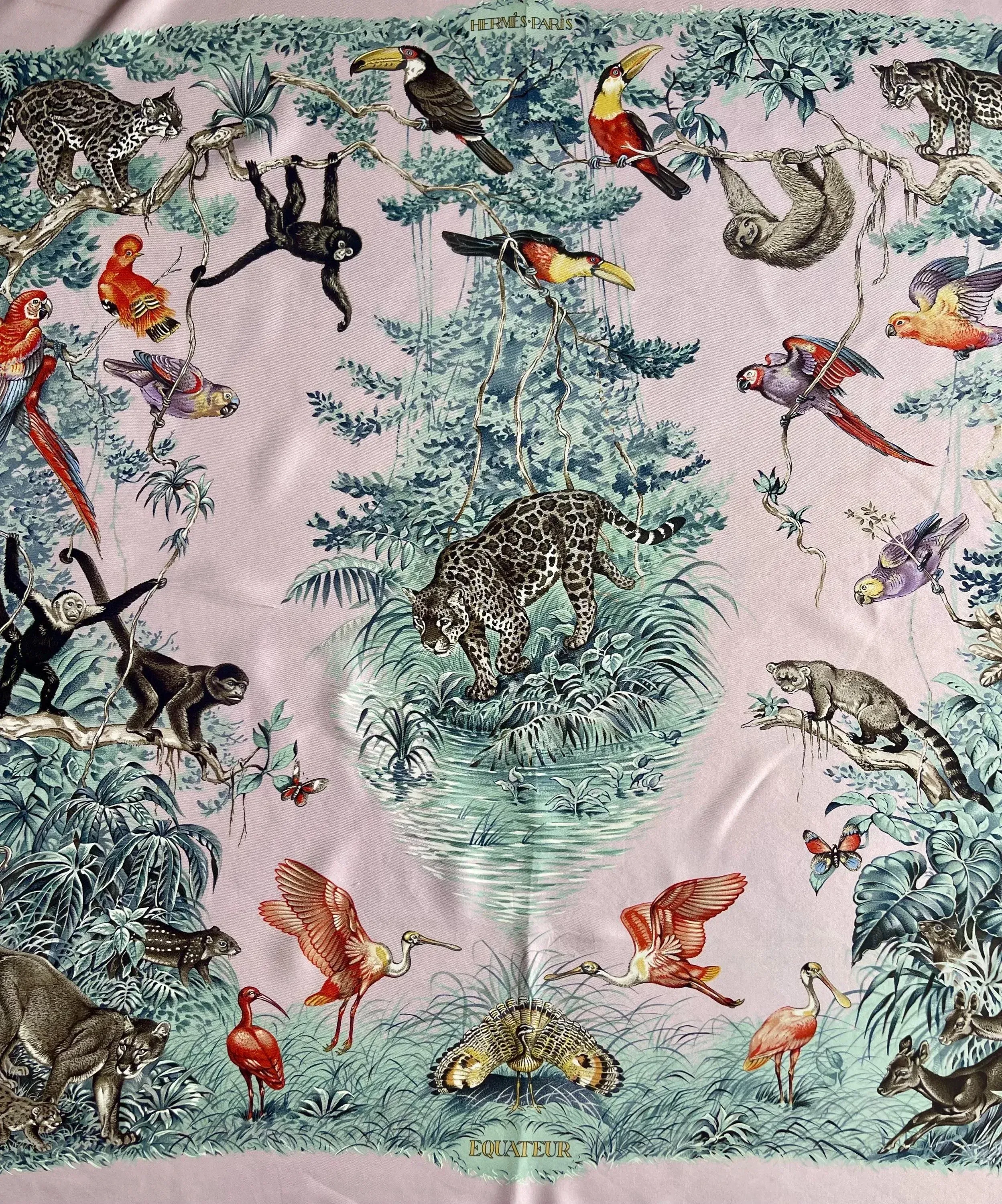 Hermès Pink Silk Scarf Équateur 1988 Robert Dallet | Chairish