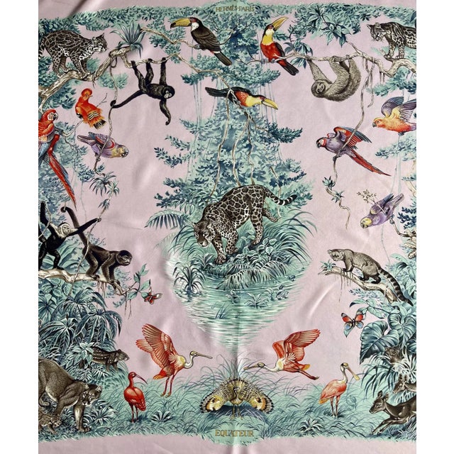 Hermès Pink Silk Scarf Équateur 1988 Robert Dallet For Sale - Image 9 of 9