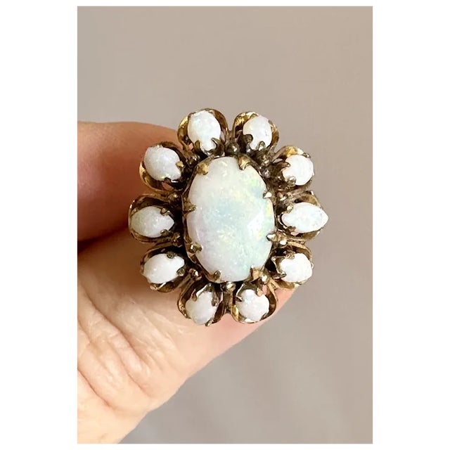 Metal Late 20th Century 18k Gold and Opal Ring, Size 6.25 For Sale - Image 7 of 12