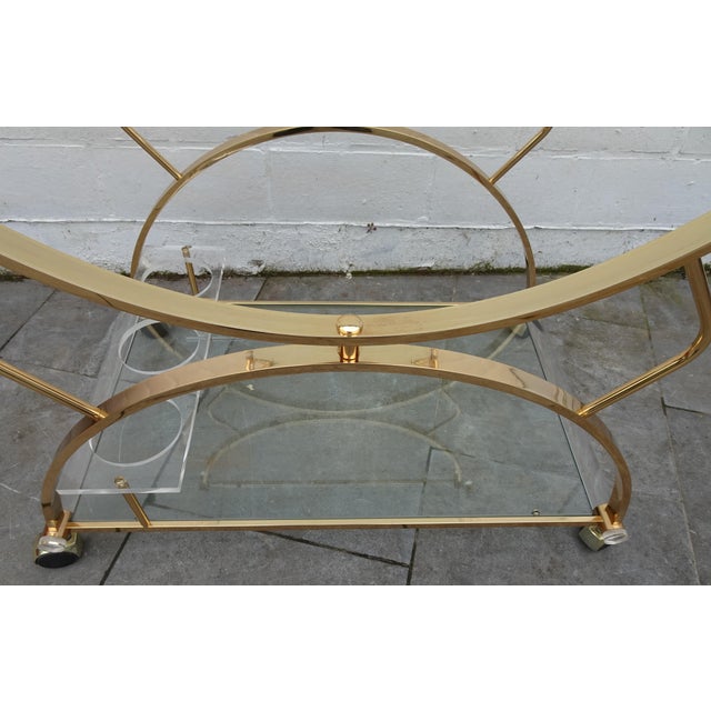 Large Gilded Brass, Glass and Acrylic Glass Bar Cart, 1970s For Sale - Image 9 of 12