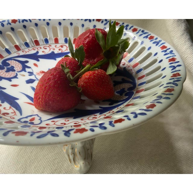 19th Century French Imari Porcelain Reticulated Compote, Hand-Painted For Sale - Image 10 of 18