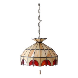 Vintage Tiffany Style Stained Glass Hanging Pendant Light For Sale