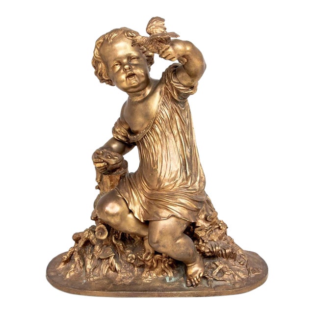Auguste Moreau "The Egg Thief" Gilt Bronze For Sale