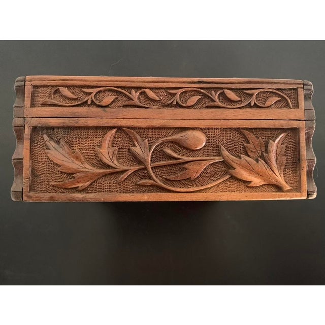 19th Century Antique Kashmiri Hand-Carved Monogrammed Walnut Box With Original Key For Sale - Image 16 of 18
