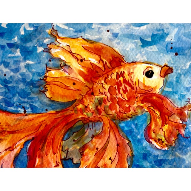 Illustration Giclee Print of the Watercolor Painting “ Orange Fish” For Sale - Image 3 of 4