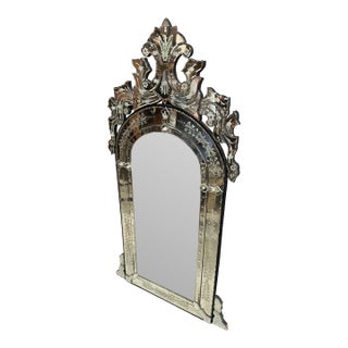 Large Vintage Venetian Etched Wall Mirror For Sale