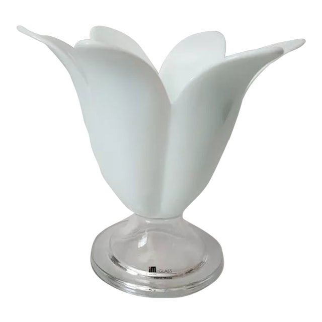 Vintage Im Portugal Hand Made Glass White Flower Vase | Chairish