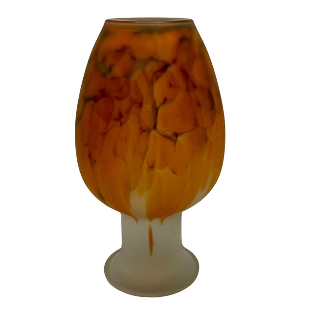 1980s Vintage Tarnowiec Frosted Orange Feather Vase For Sale - Image 5 of 8