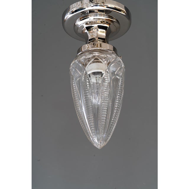 Vintage Nickel-Plated Ceiling Lamps with Cut Glass Shades, 1920, Set of 2 For Sale - Image 9 of 17