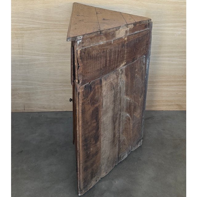 Wood Antique Spanish Corner Cabinet Cupboard Storage With Drawer and Door For Sale - Image 7 of 11
