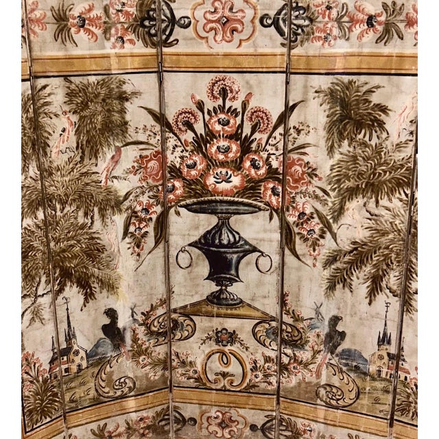 Rococo Swedish Painted Five-Panel Screen 18th Century Painted Canvas Panels, Assembled 20th Century For Sale - Image 3 of 10
