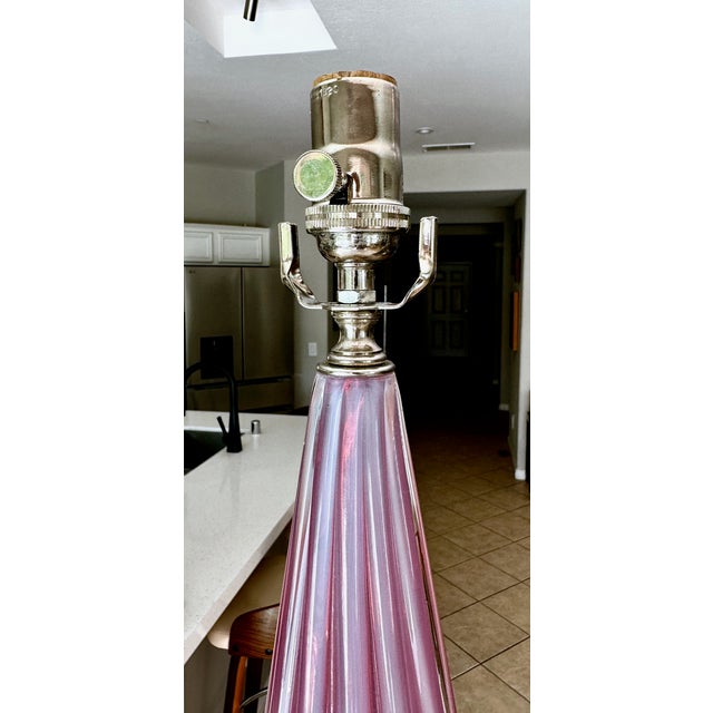 Large Raspberry Lavender Opaline Murano Glass Ribbed Table Lamp by Barovier For Sale - Image 14 of 16