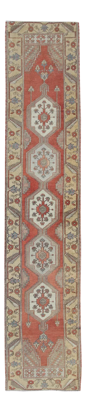 Narrow Runner Vintage Turkish Oushak Runner 2'6 X 12'6