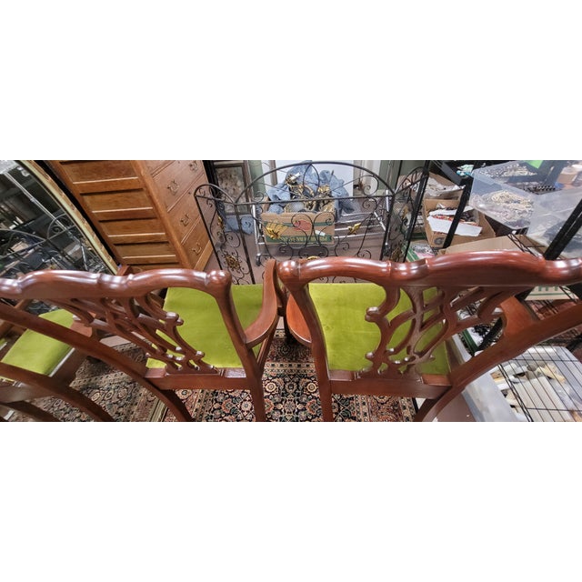 Pair Fine Vintage 1940s Chippendale Arm Chairs in Velvet For Sale In Philadelphia - Image 6 of 9