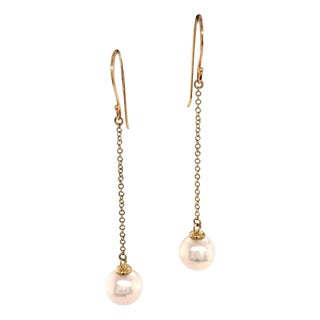 Akoya Pearl Earrings 14 Karat Yellow Gold Certified For Sale