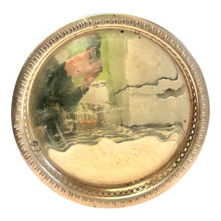 Vintage Brass Filigree Serving Tray Round Moorish Style Brass Tray For Sale