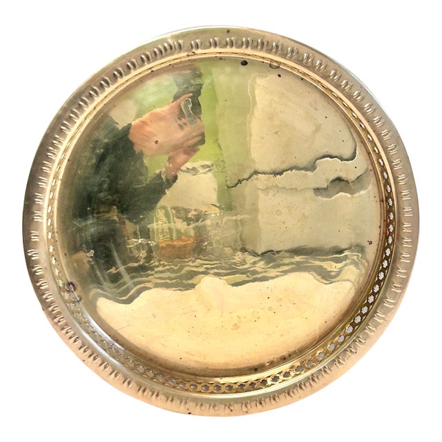 Vintage Brass Filigree Serving Tray Round Moorish Style Brass Tray For Sale