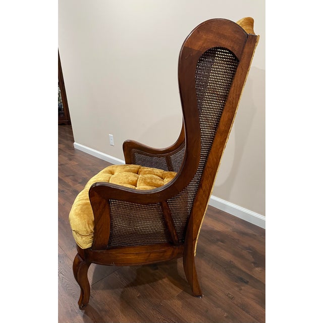 Mid 20th Century Lewittes Tufted Gold Velvet Cane Wingback Chair Chairish