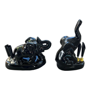 Mid-Century Ceramic Black Elephant Pen Holders-Set of 2