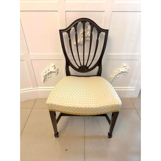 Cream Antique English Edwardian Mahogany Shield Back Dining Chairs from Maple & Co., 1900s, Set of 10 For Sale - Image 8 of 18