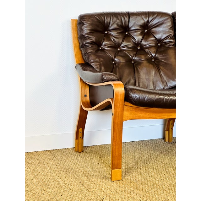 Wood Vintage Scandinavian Teak and Leather Bench, 1960 For Sale - Image 7 of 17