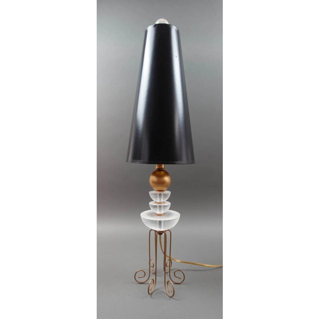 Mid 20th Century Mid 20th Century Gold Orb Table Lamp With Crackled Lucite Accents Wire Metal Legs For Sale - Image 5 of 9