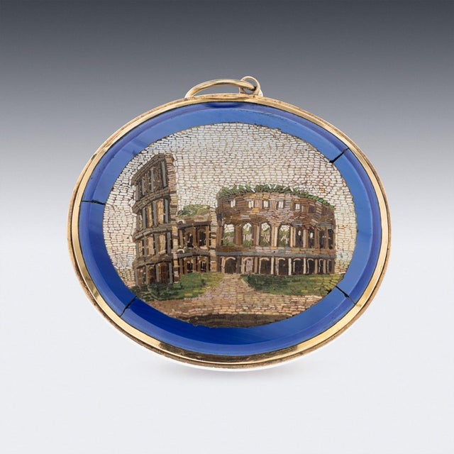 Antique Italian Gold Framed Roman Colosseum Micro Mosaic Brooch, 1880 For Sale - Image 3 of 9