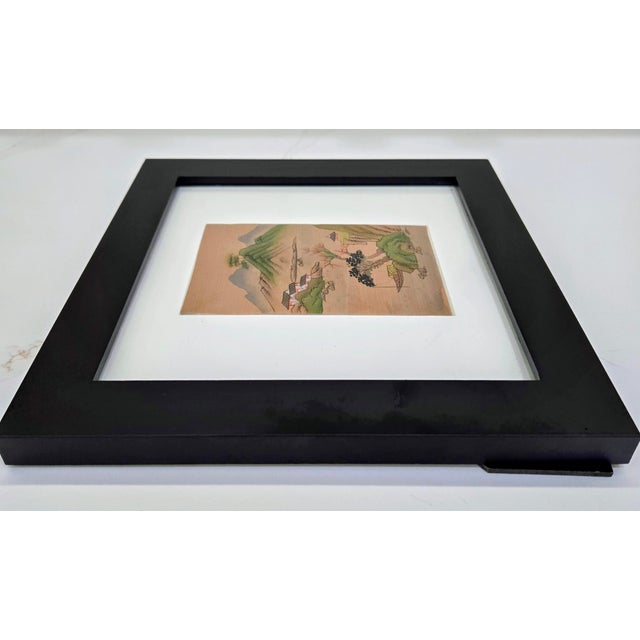 Brown Mid 20th Century Chinese Silk Watercolor Mountain Landscape With Houses and Trees For Sale - Image 8 of 8