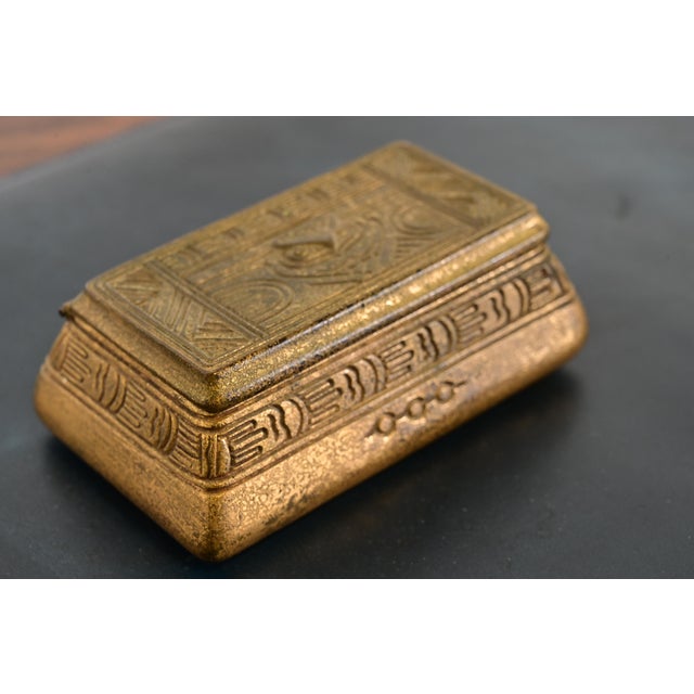 Tiffany Studios New York American Indian Pattern Bronze Doré Stamp Box For Sale - Image 12 of 12