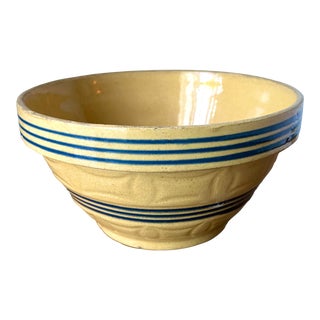 Antique Yellow Ware Blue Striped Mixing Bowl For Sale