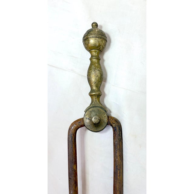 Antique 18th Century Wrought Iron Turned Brass English Fireplace Tongs Tool 11 For Sale - Image 9 of 10