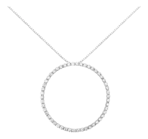 .925 Sterling Silver 4 cttw Prong Set, Round-Cut Diamond Open Circle Hoop 18" Pendant Necklace (J-K Color, I1-I2 Clarity)