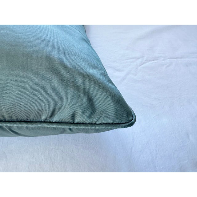 Pair of Custom Blue-Green Silk-Cotton Square Pillows With Cord Detail For Sale In San Francisco - Image 6 of 12