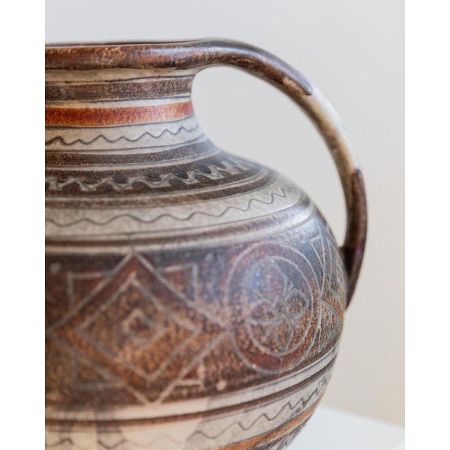 Ceramic Vintage Italian Hand-Painted Brown Ceramic Vase with Decorative Pattern and Two Handles from Italica Ars, 1960s For Sale - Image 7 of 13