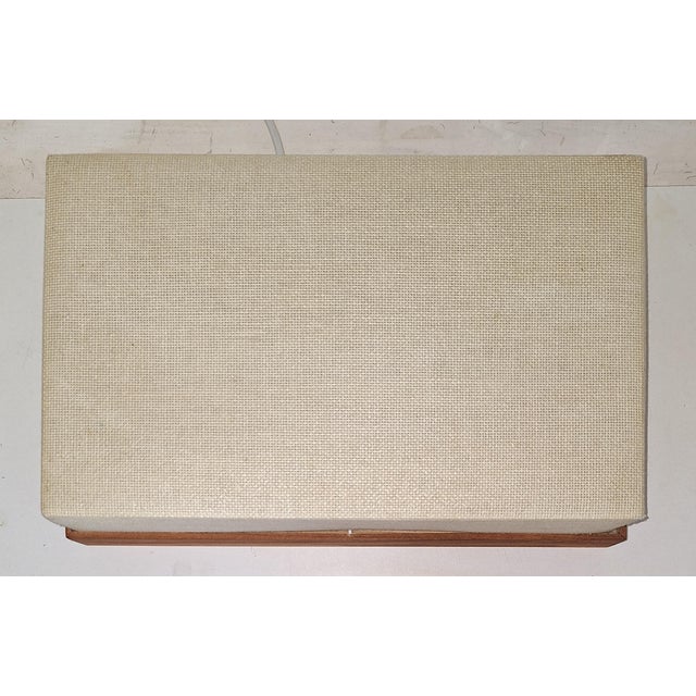 Mid-Century Minimalist Ceiling Lamp with Teak Frame and Reinforced White Linen Shade, 1960s For Sale - Image 6 of 7