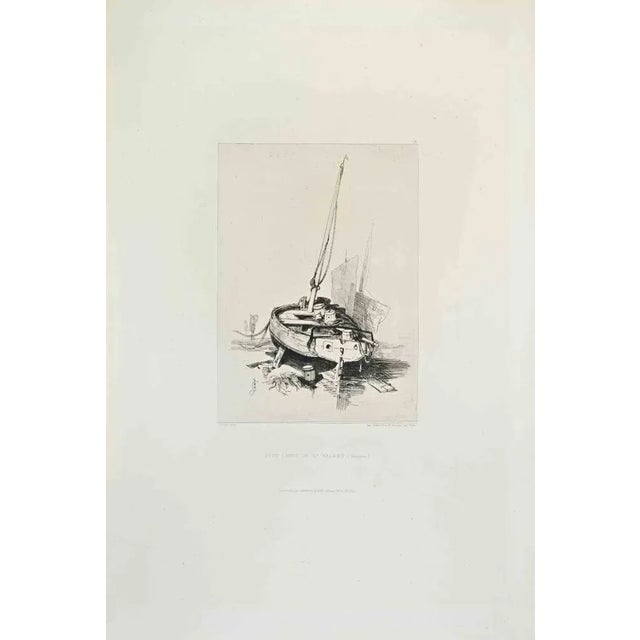 Petit Canot de St Valery is a black and white etching realized by Adolphe Hervier (1818 -1879) in 1870s. Titled in the...