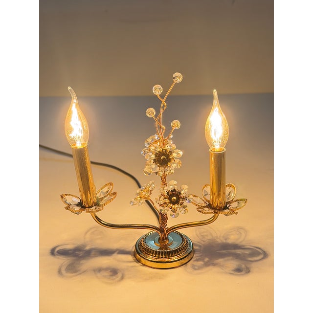 1960s Vintage Brass Lead Crystal Table Lamp from Palwa, 1960s For Sale - Image 5 of 17