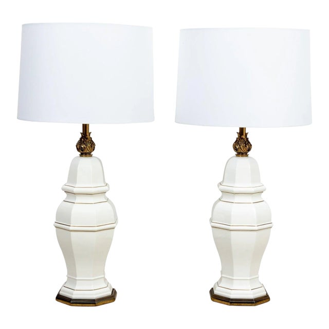 Stiffel White Ginger Jar Lamps - A Pair For Sale