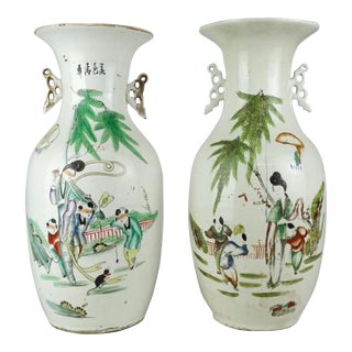 Pair of Antique Multicolor Very Large Chinese Ceramic Porcelain Vases For Sale