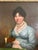 Beautiful mid-19th century oil on canvas portrait of a seated lady in a pale blue dress with delicate lace collar and...