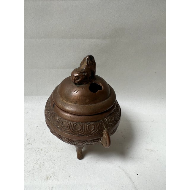 Chinoiserie Mid 20th Century High Relief Bronze Foo Dog Asian Incense Burner For Sale - Image 3 of 13